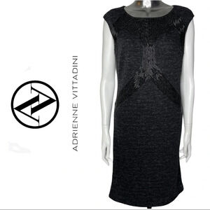 Adrienne Vitradini Sleeveles Beaded Dress Grey  Black Size 8